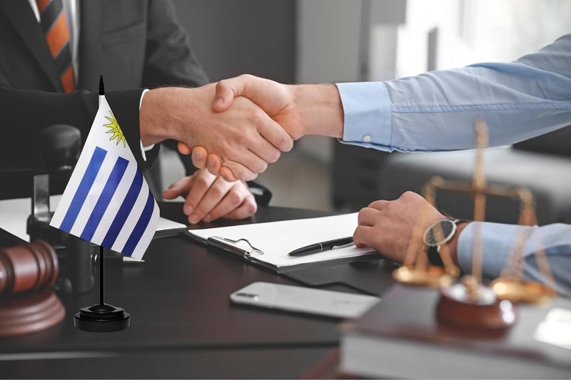 tibijoy Uruguay Uruguayan Small Mini Desk Flag Set Miniature Uruguay Uruguayan Table Office Flag with 13" Black Pole, Black Base, Miniature Uruguay Deluxe Desktop Flag(2 Pack) - Image 5